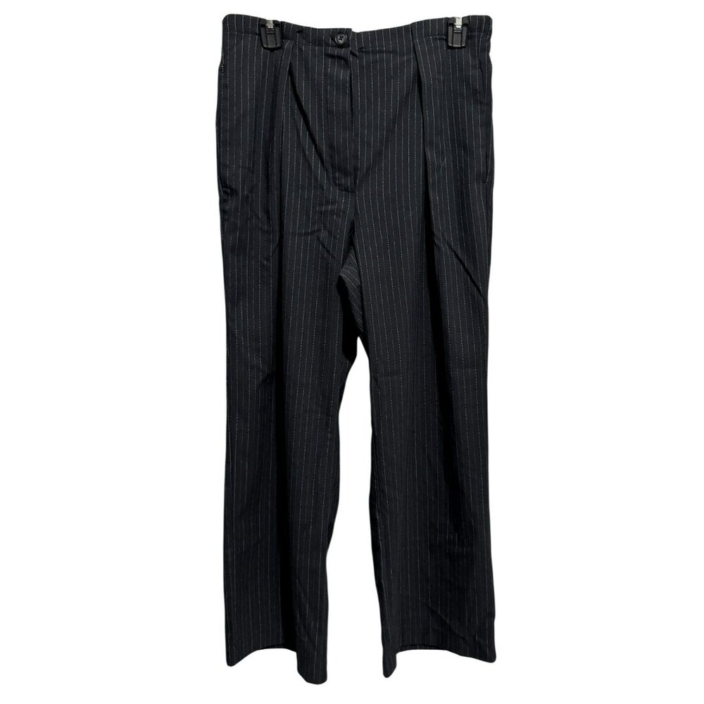 Free People Black Slender Pinstripe Flare Leg Pants Trousers Sz M Career Preppy